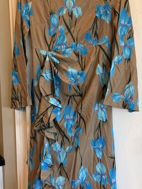 Blue Floral Long Sleeve Wrap Dress - Women's